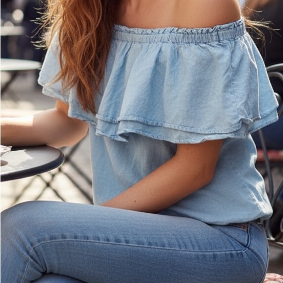 Mud Pie Dresses & Skirts - Mudpie Ruffle Off-the-Shoulder Blue Mini Dress or Tunic Top - Size Medium